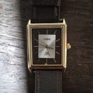 Omni Rectangular Black and Gold Watch